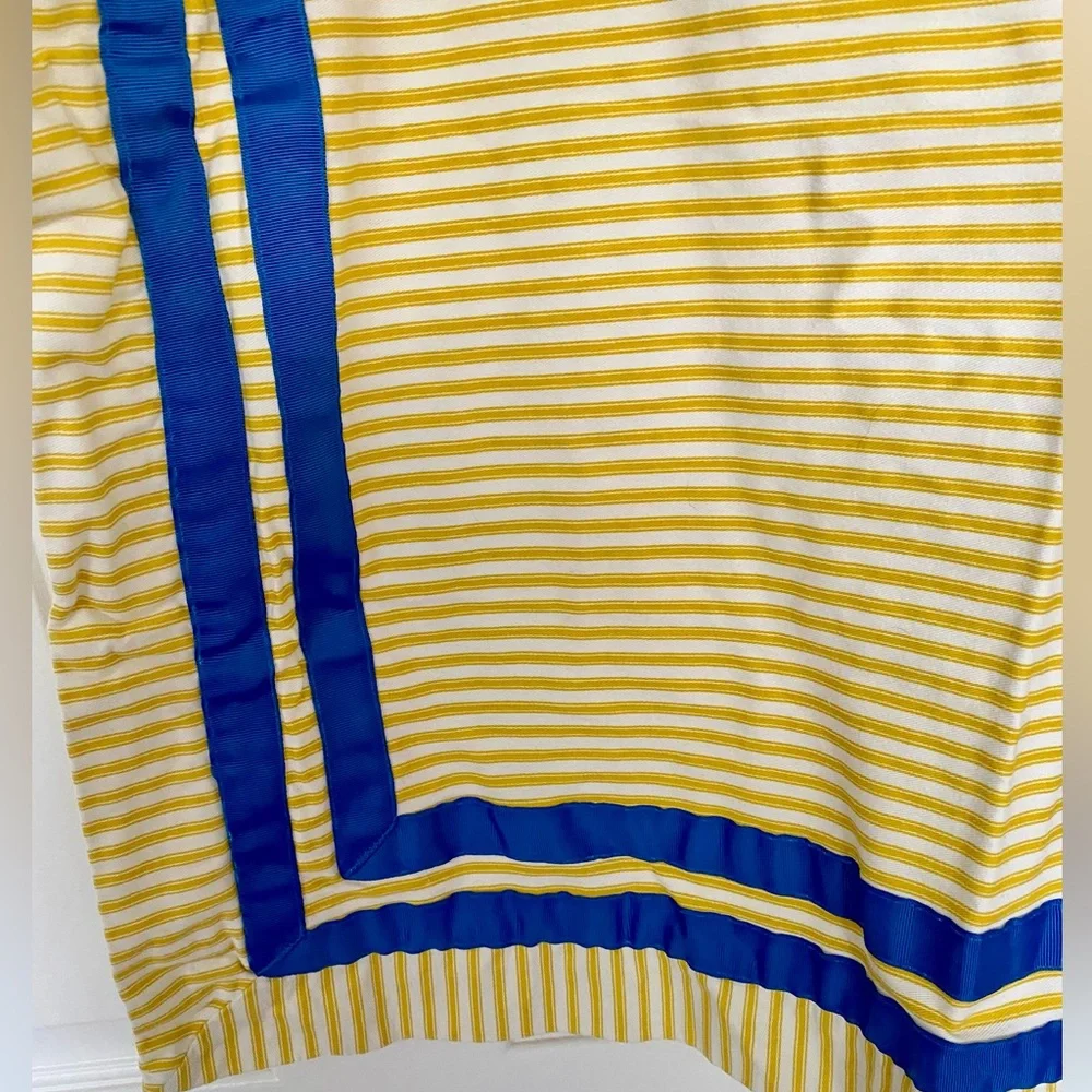Pillow Cover, All Cotton w/ Zipper. 29x29 in Yellow-White Stripe W/Blue Ribbon
